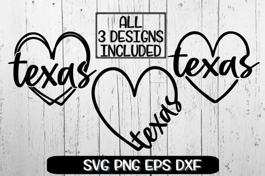 Texas - Heart - Three Designs Included SVG PNG EPS DXF