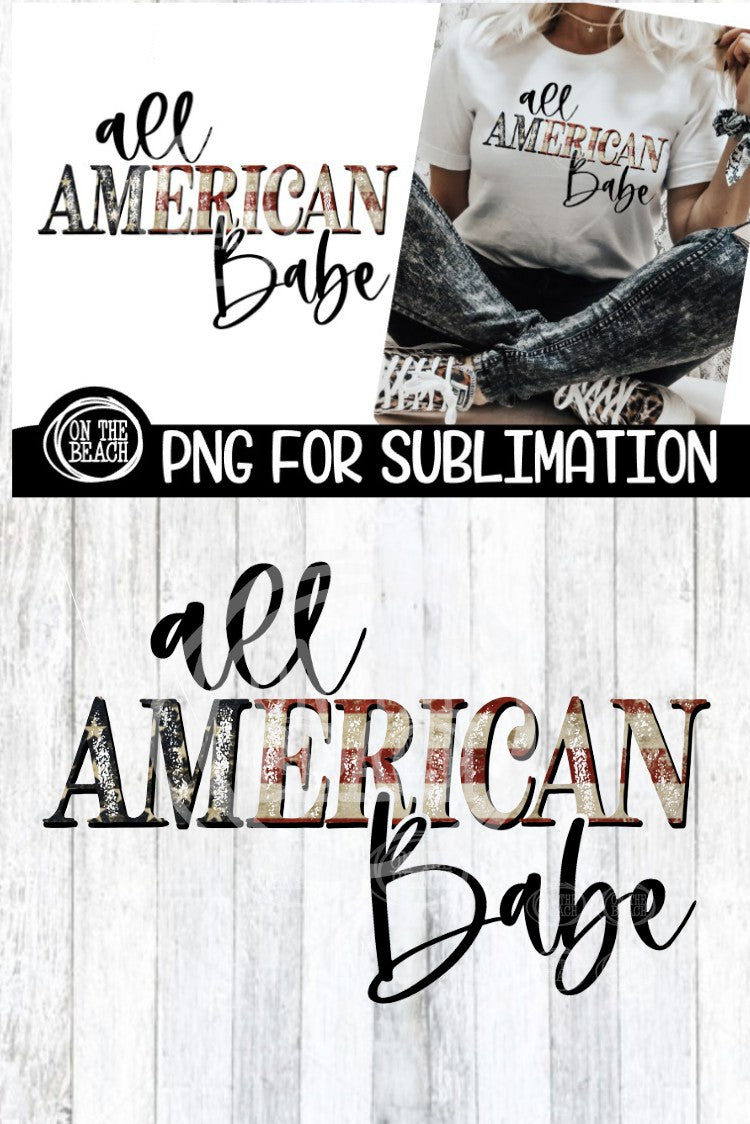 All American Babe - Vintage Flag - PNG for Sublimation