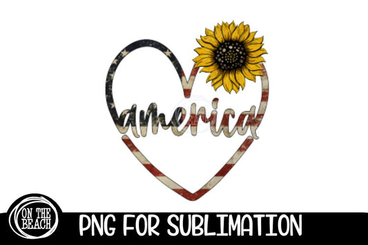 AMERICA - Sunflower - Vintage Flag - July 4th - PNG 300 DPI Sublimation