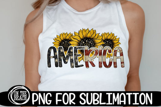AMERICA - Vintage Flag - Sunflower - PNG 300 DPI Sublimation