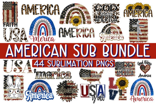 AMERICAN Sublimation Bundle - PNG - 44 Designs shown included