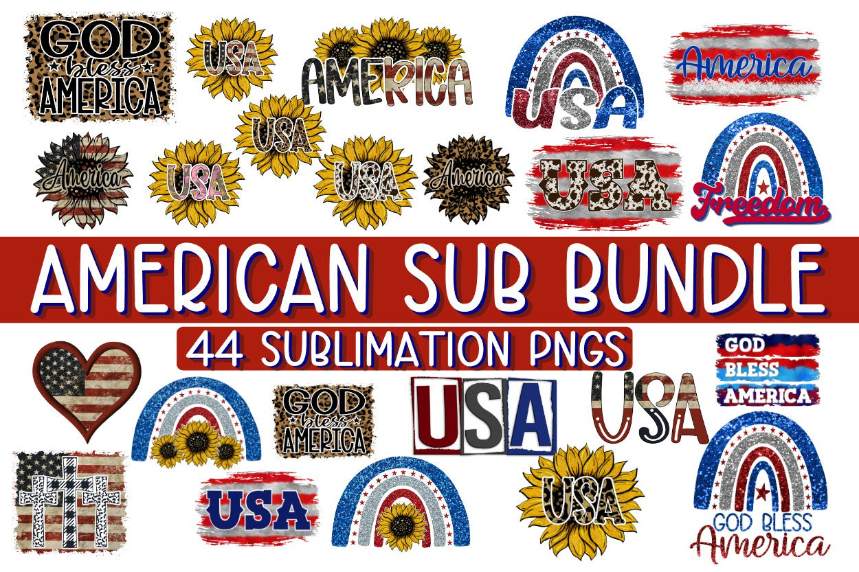 AMERICAN Sublimation Bundle - PNG - 44 Designs shown included