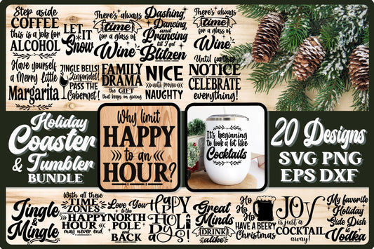 Holiday Coaster Tumbler BUNDLE SVG Christmas Coaster Quotes