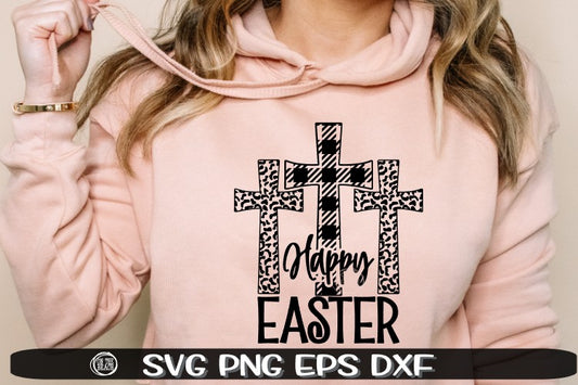 Happy Easter - Cross - Plaid - Leopard - Easter - SVG - PNG DXF EPS