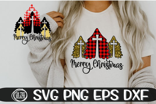 Merry Christmas Svg -Trees - Buffalo Plaid -SVG PNG EPS DXF