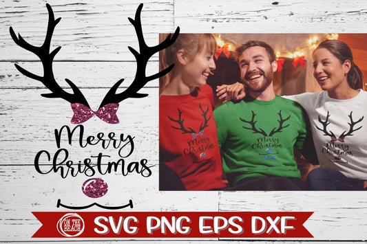 Merry Christmas -Antlers -Family Shirts-SVG PNG EPS DXF