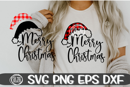 Merry Christmas - Buffalo Plaid - Santa - SVG PNG EPS DXF