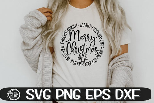 Merry Christmas Svg -Trees - Words - Circle -SVG PNG EPS DXF