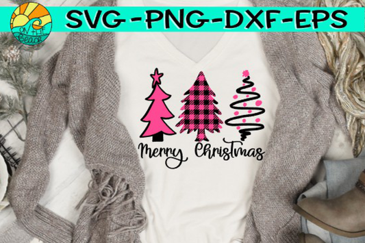 Merry Christmas - Christmas Tree - Plaid - SVG PNG EPS DXF