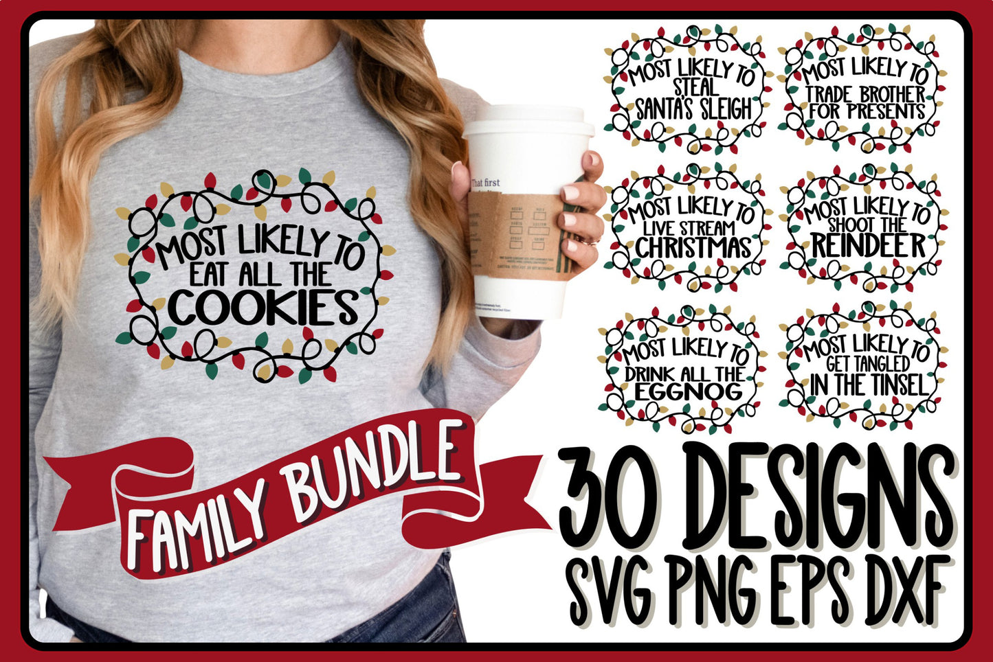 Most Likely To Family Christmas Shirt Design Bundle SVG PNG