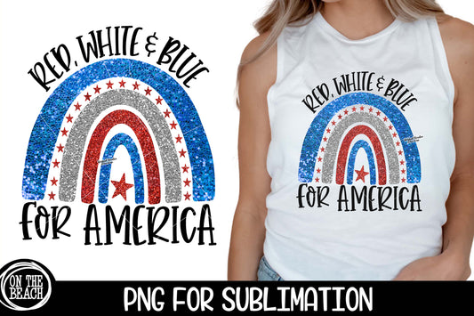 Red White Blue American Rainbow Glitter PNG Sublimation