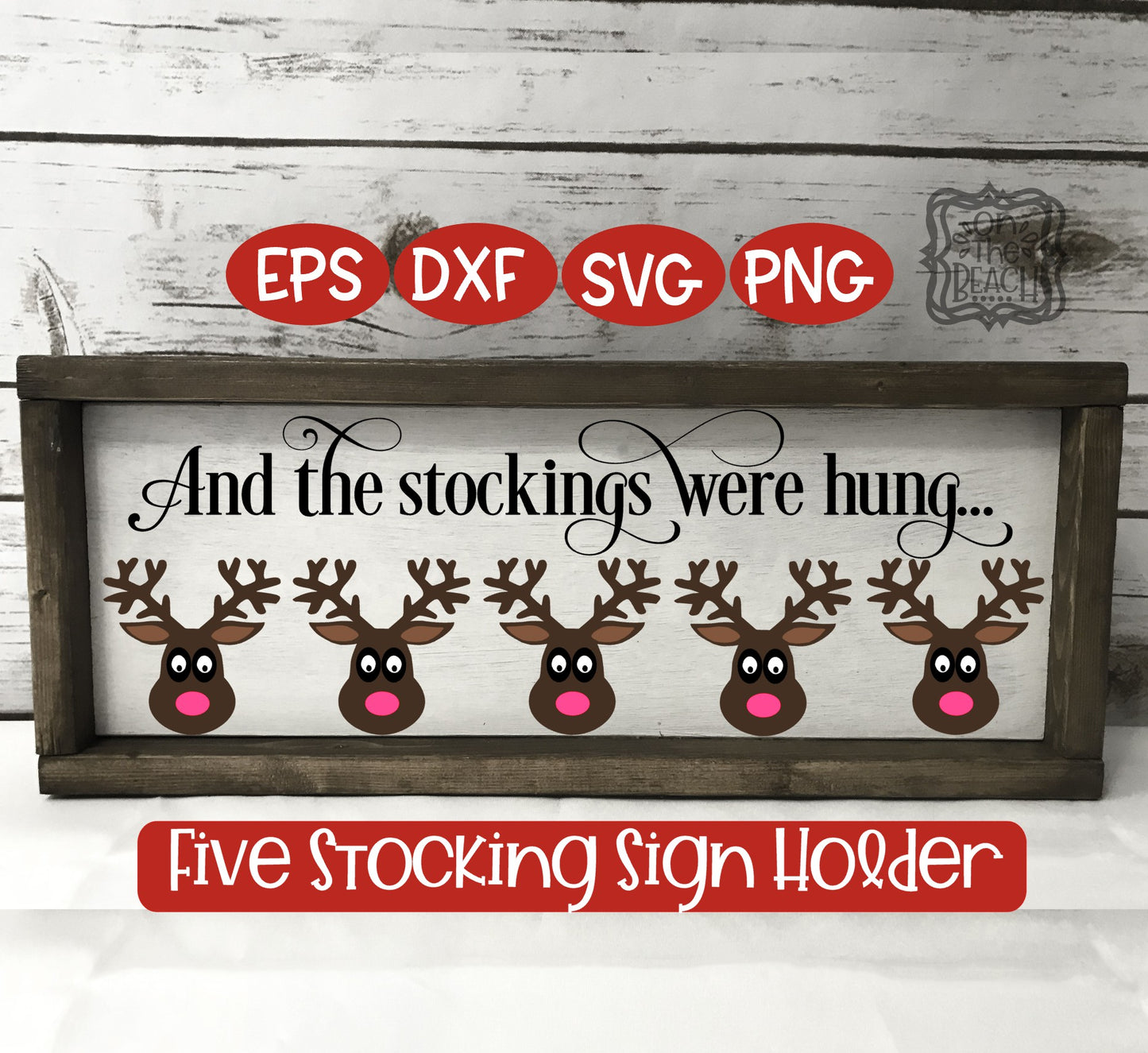 Christmas Reindeer Stocking Hanger Sign Design SVG - FIVE