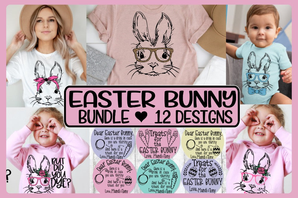 EASTER BUNNY BUNDLE - 12 DESIGNS - SVG PNG EPS DXF